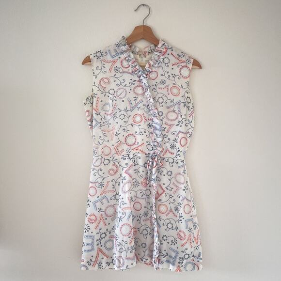 Vtg 60's LOVE Patterned Ruffled Sleeveless Mod Top Tunic Mini Dress Sz S/M Retro - Picture 1 of 7